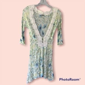 Free People Pastel Floral Deep Plunge Tunic